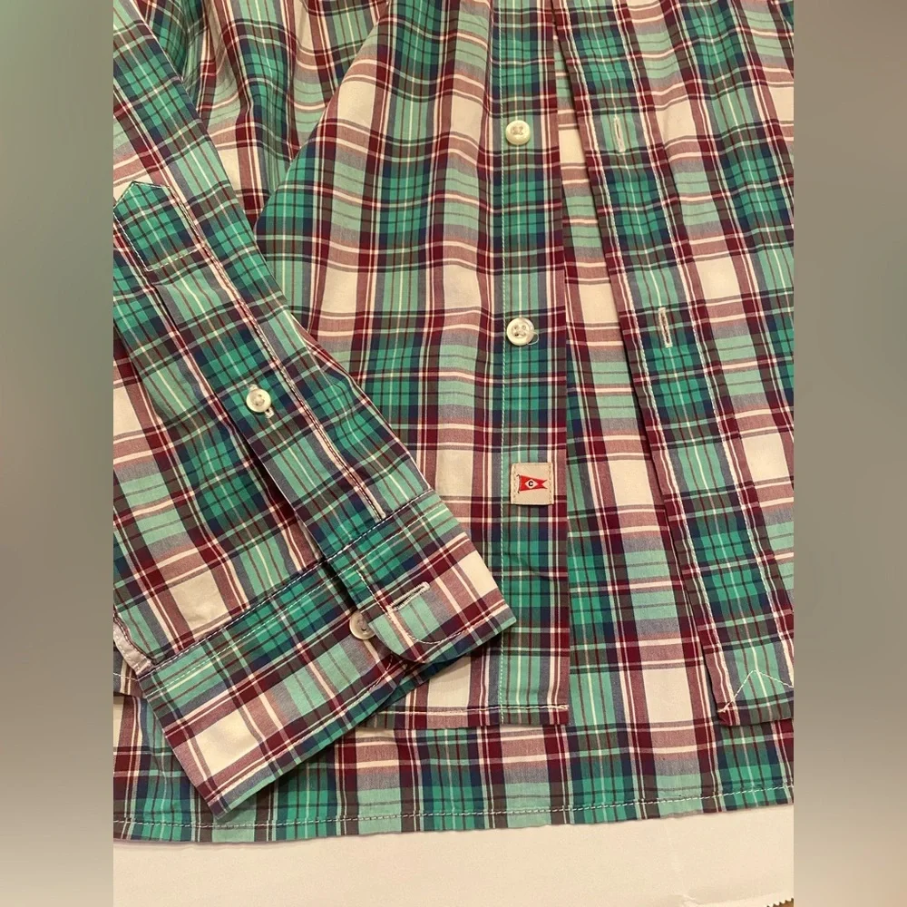 Lands End Canvas Men's Size Large Green Plaid Button Up Long‎ Sleeve Shirt